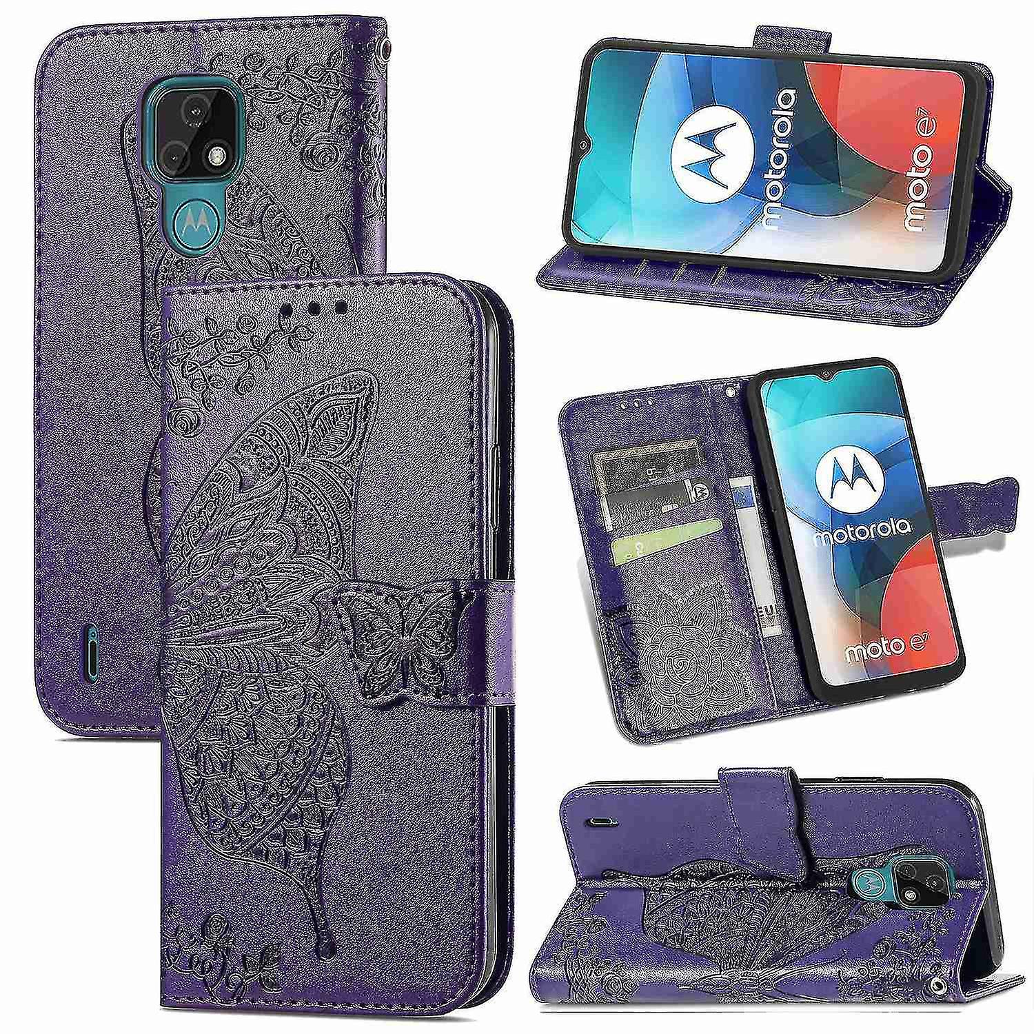 Compatible With Motorola Moto E7 Case Flip Cover Emboss Butterfly Soft Tpu Shockproof Shell   - Deep