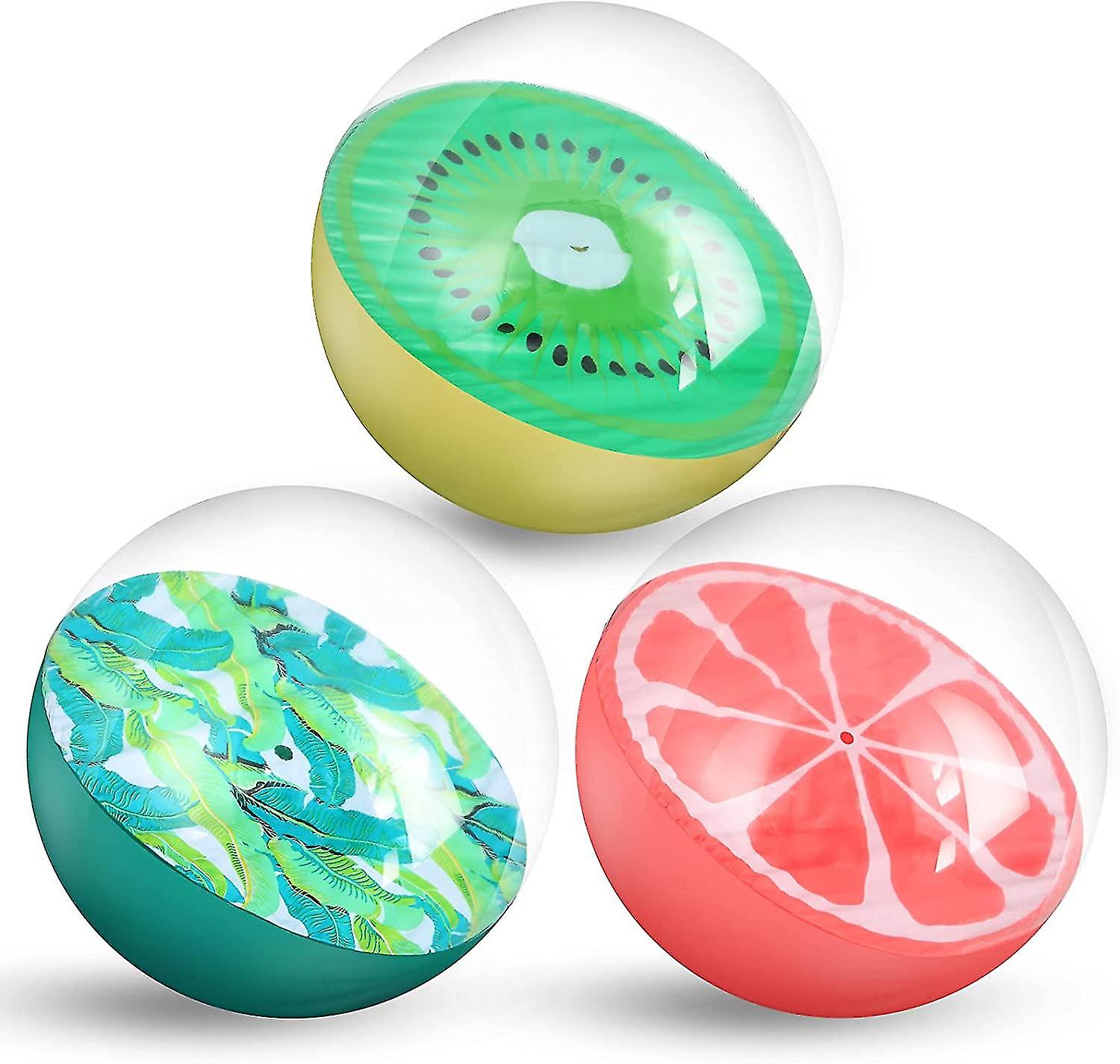 3 Pieces 3D Beach Balls 12 Inch Inflatable Beach Ball Pool Toy Balls