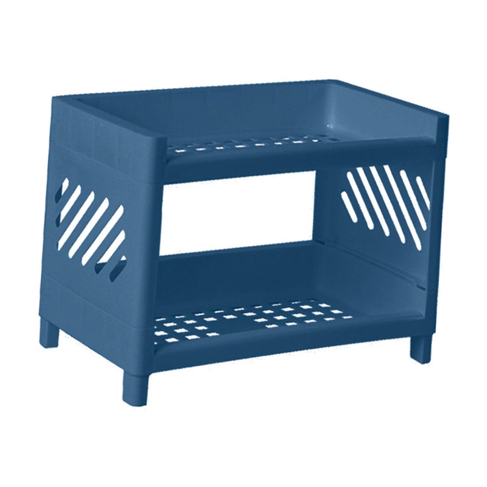 2 Tier Desktop Shelf Plastic Desktop Storage Organizer Rack for Bedroom Dorm Office Navy Blue
