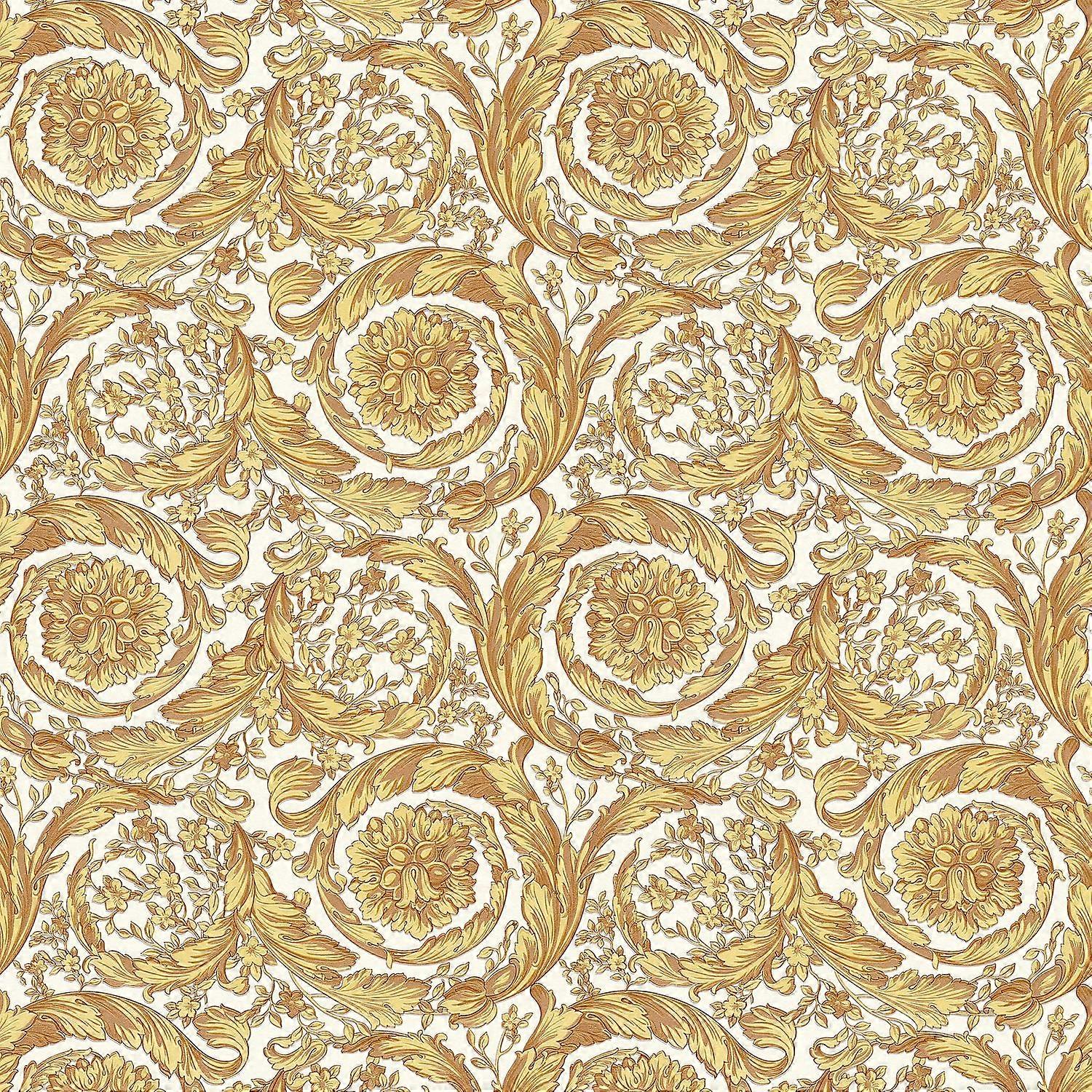 Papier peint de luxe exclusif Profhome 366925-GU papier peint intissé texturé avec des ornements brillant or jaune beige 7,035 m2