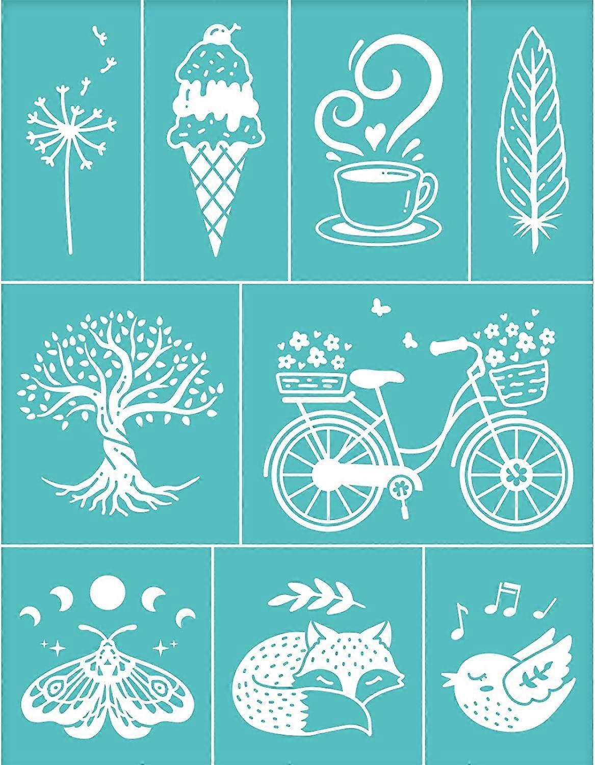 2Pcs Self-Adhesive Ice Cream Tree Bike Bird Fox Butterfly Mesh Transfers Silk Screen Printing Reusable Stencil
