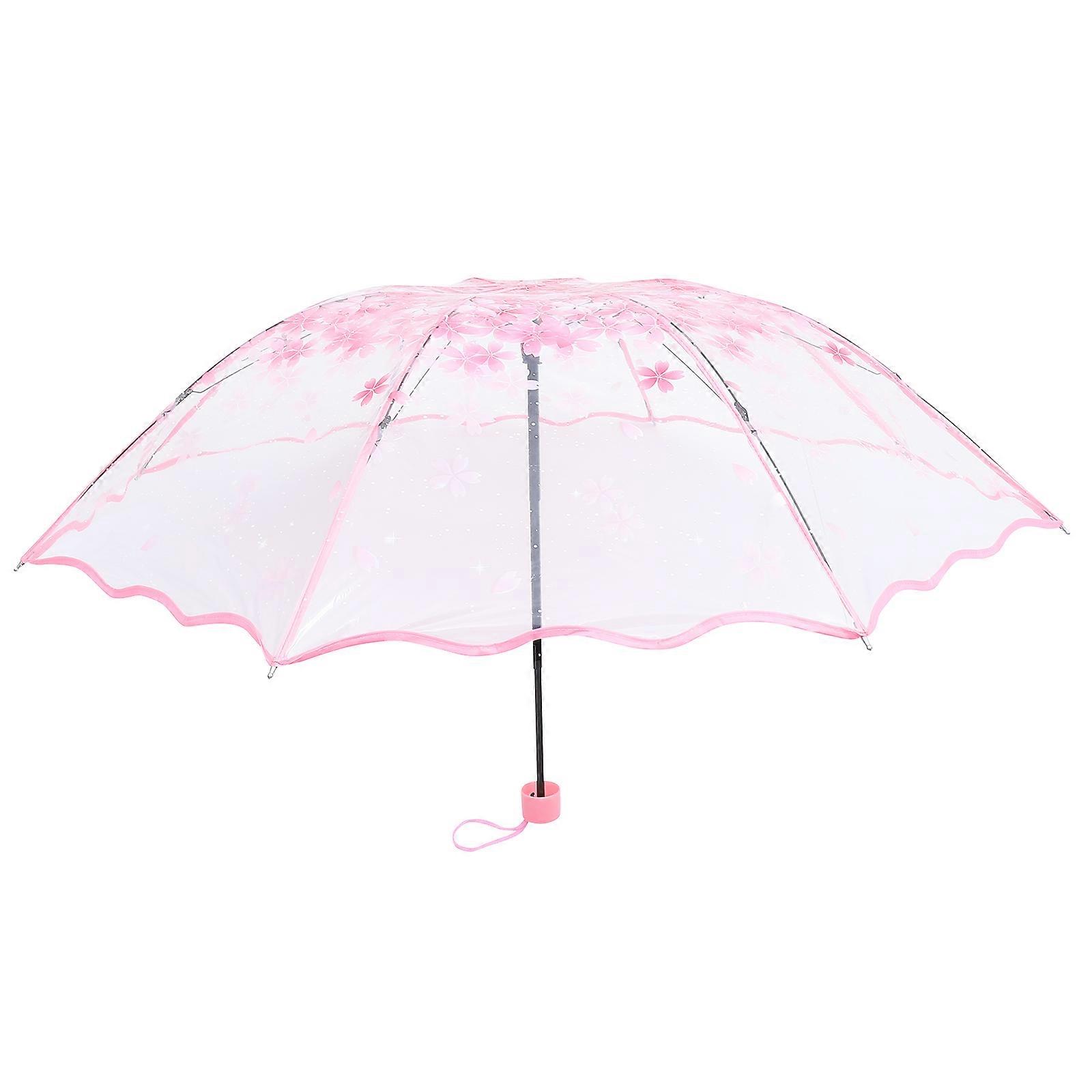 Creative Transparent Umbrellas Floral Decor Sun Protection Raining Umbrella