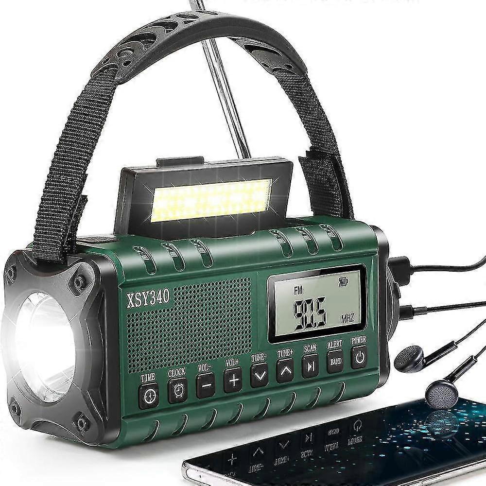 Radio DAB/FM portablevert, radio solaire 5000mAh, radio solaire chargeur USB avec alarme SOS d’urgence, lampe de poche et lampe de lecture Vert