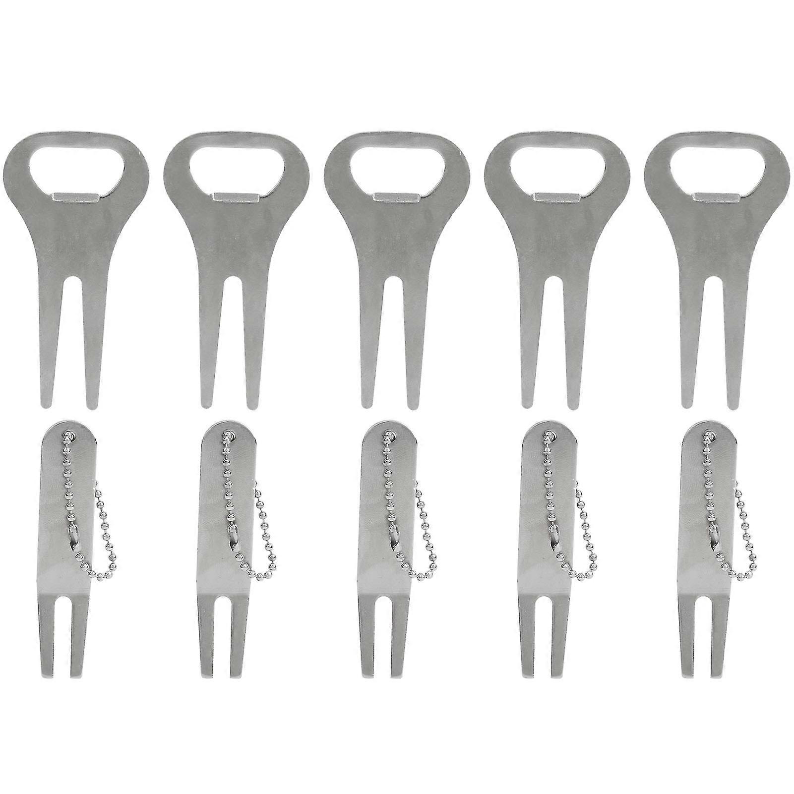 Zinealloy Golf Divot Fork Repairing Tool With Beads String Round Head And Bend Head