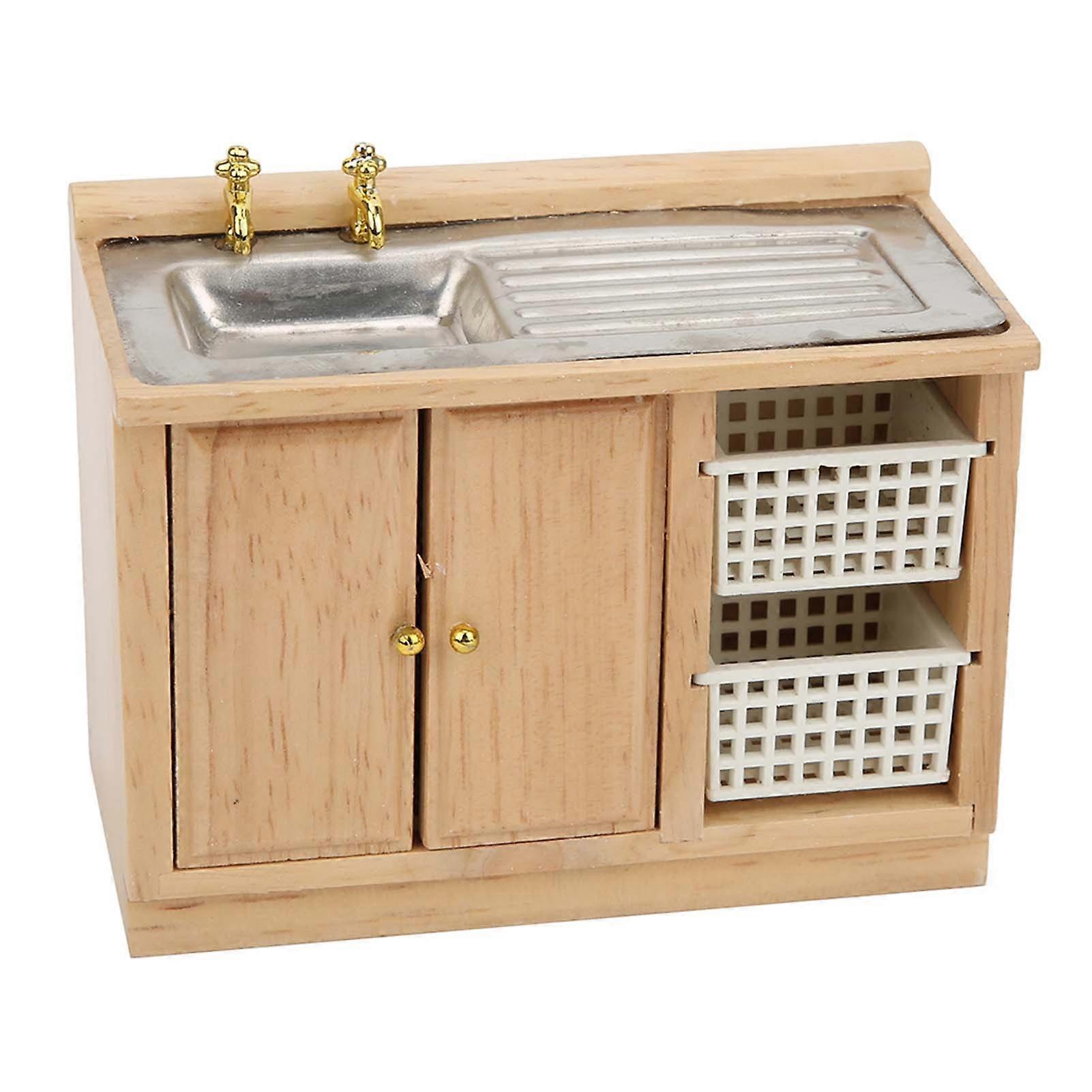 玩具屋 1：12 比例微型家具模型厨房洗碗台带篮子