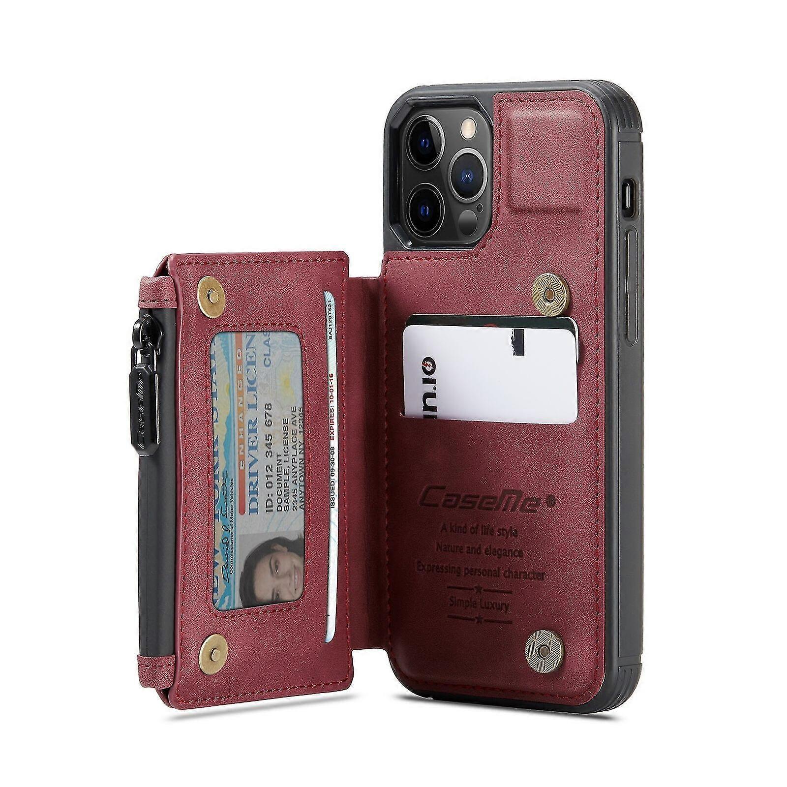 Multipurpose Leather Phone Case With Card Slots Zipper Wallet Back Cover For Iphone 13