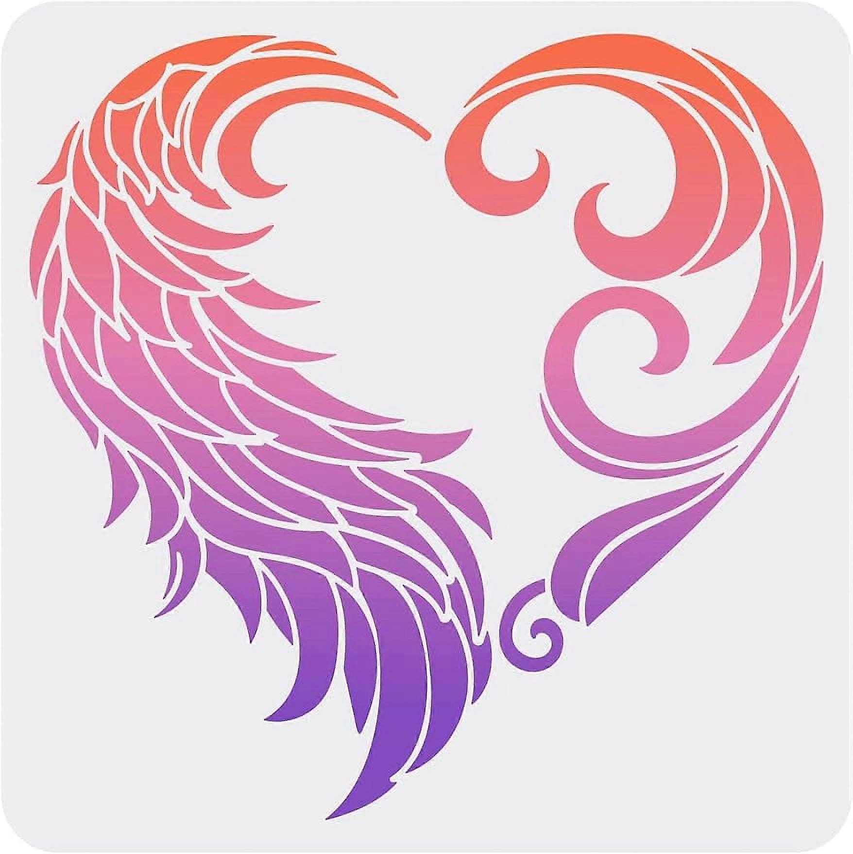 1Pc Heart Wings Stencil Square Painting Stencil Bird Feather Drawing Template Heart Pattern Stencil Waves Stencil