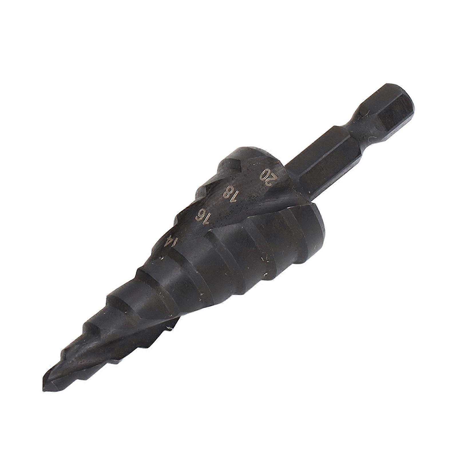 Step Drill Bit HSS Spiral Groove Pagoda Hole Reamer Hex Shank Tool for Metal Black 9 Steps(4?20mm)