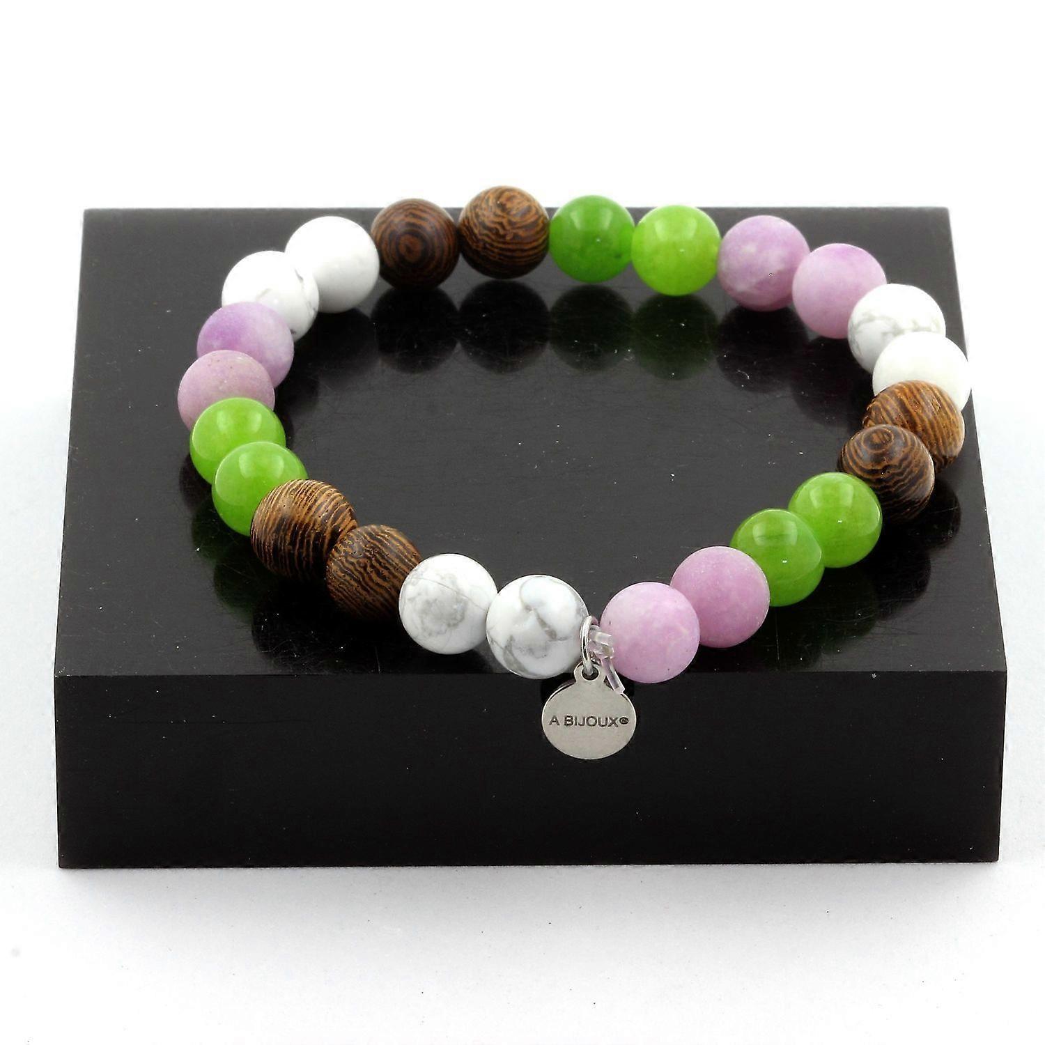 Bracelet Peridot Beads + Matte Purple Mica + Howlite + Wood 8 mm