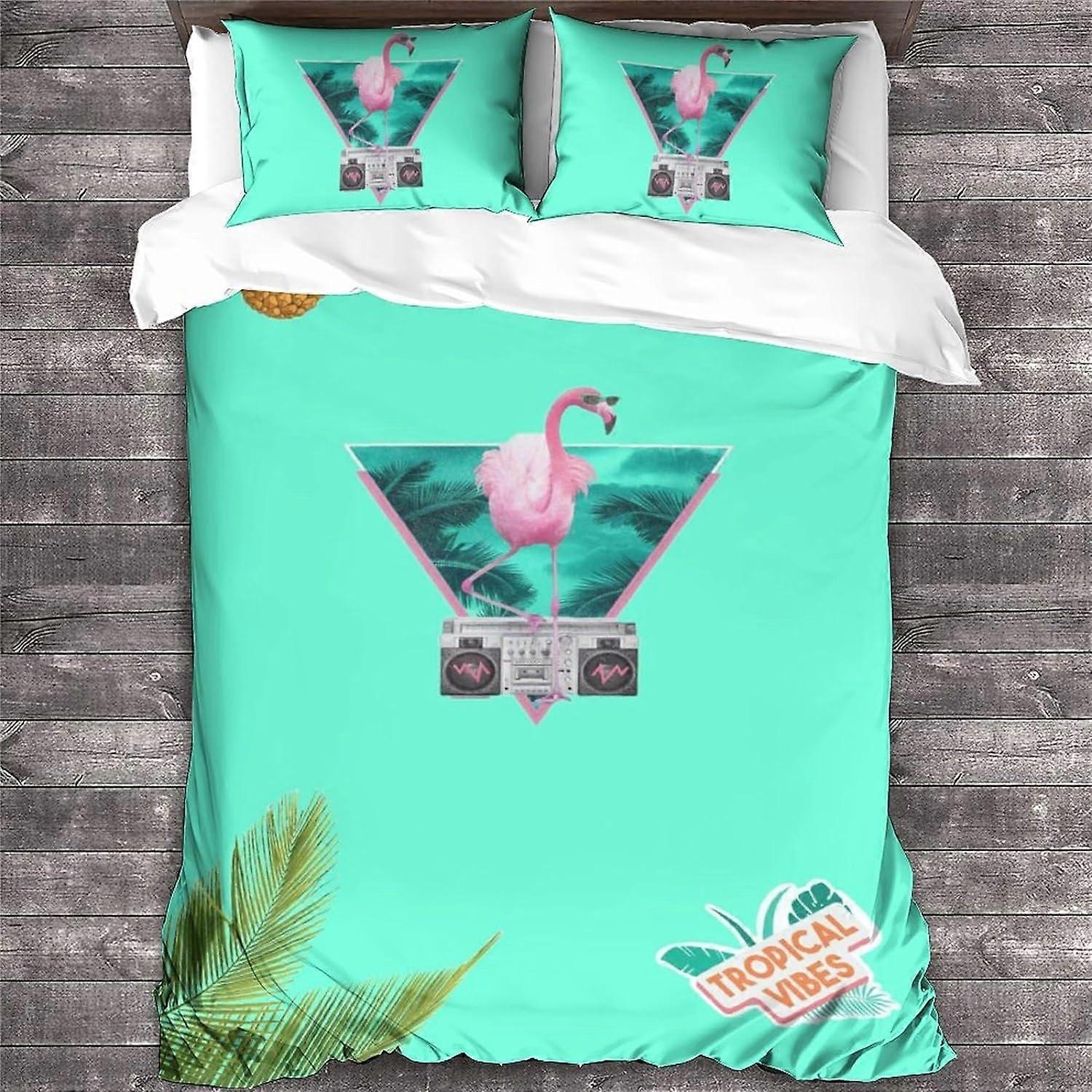 Flamingos Animal Påslakan Set, Rose Printed Sängkläder, Örngott, Dold dragkedja, Mic