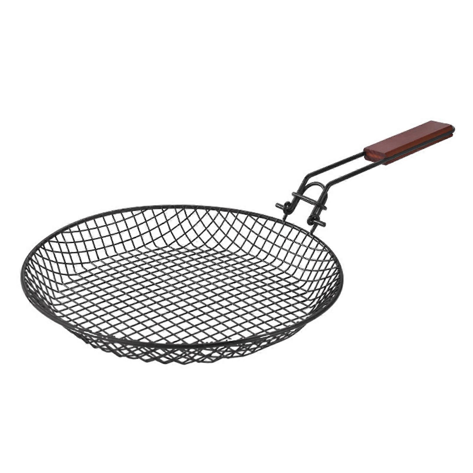 Folding Baking Basket with Wooden Handle Rustproof Heat-Resistant Reusable BBQ Grilling Basket Camping Cooking Grill Accessories