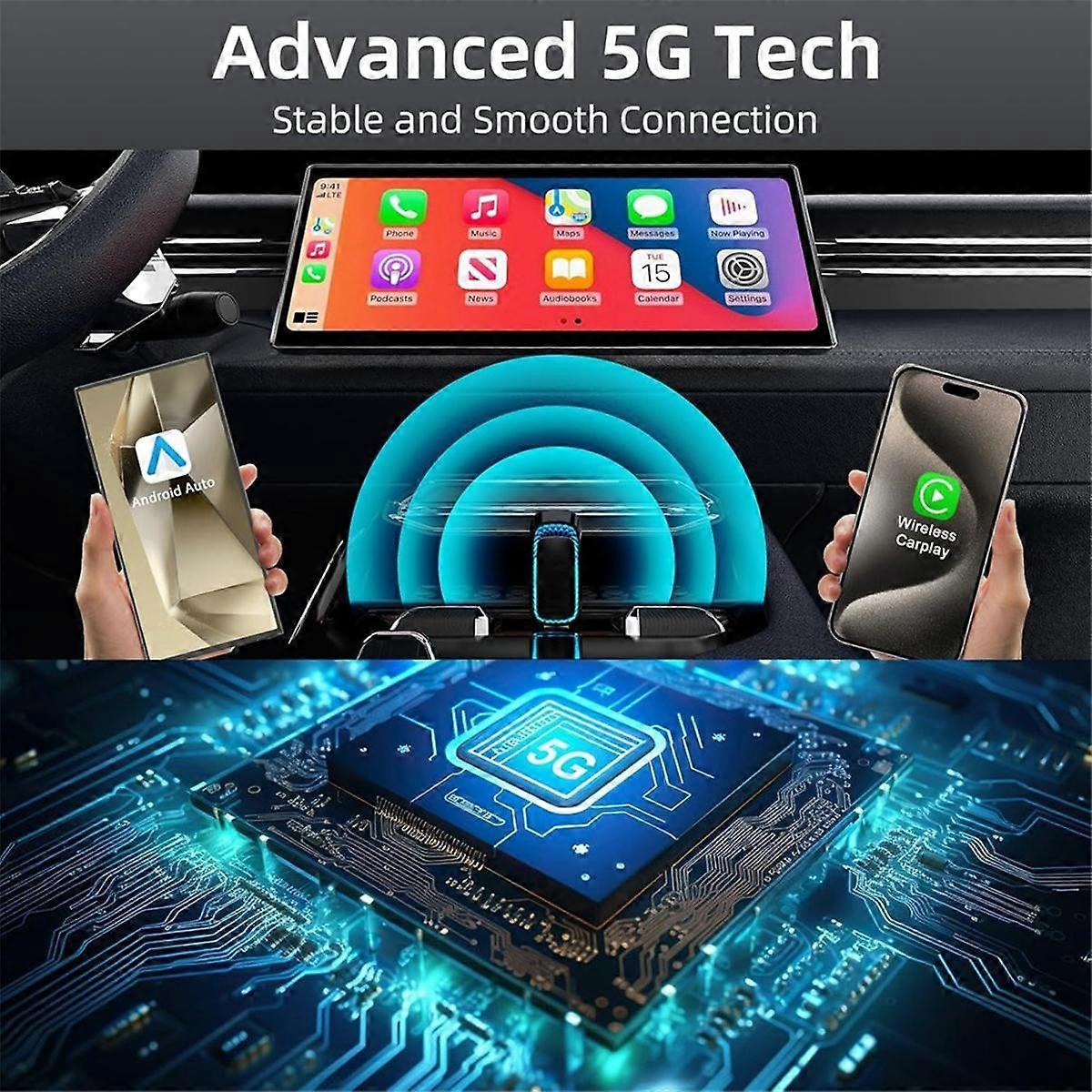 Wireless Carplay Adapter and Android Auto Wireless Adapter with Ambient Light, CarPlay Adapter for IOS 10+ & Android 11+