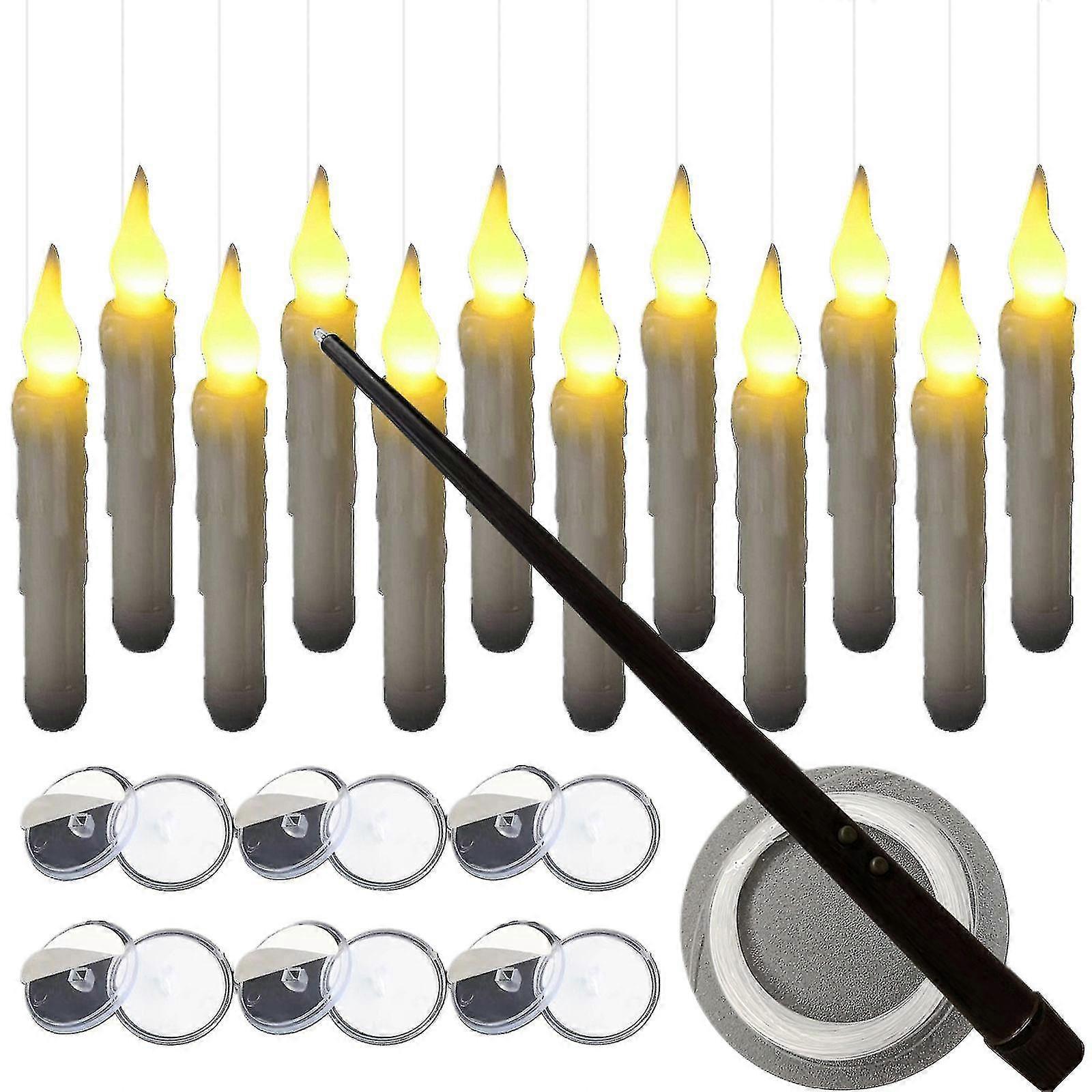 12 Pack Floating Candles With Wand Remote Control, Led Flameless Flickering Stick Candles