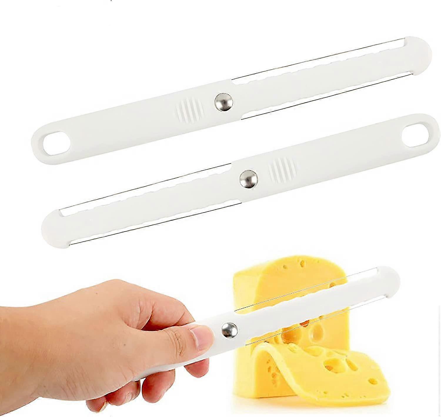 Cheese Slicer Kitchen Gadget Plastic Wired Cheese Cutter Multifunctional Butter Curler Tool Cheese Slicer For Block Cheese, 2-pack, White