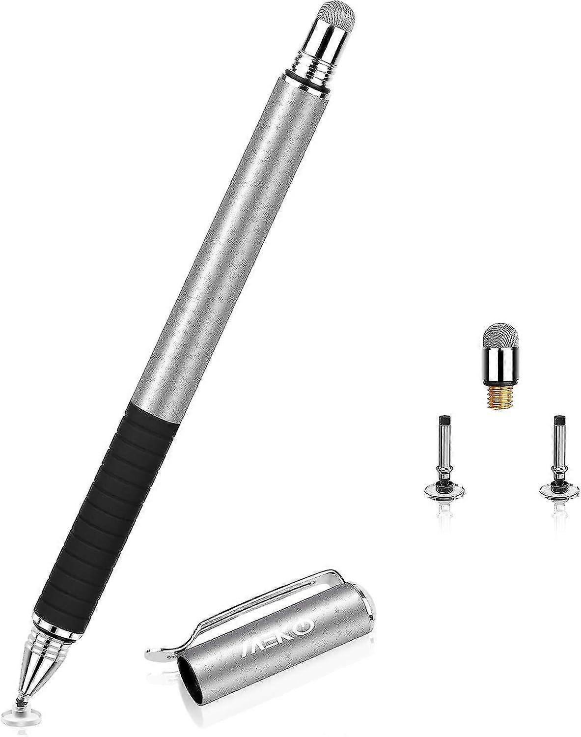 2-in-1 Stylus Precision Disc Styli Touch Screen Pen With 3 Replaceable Tips For Ipads, Tablets, Iphones, Smartphones, Samsung Galaxy Note/tab (grey)