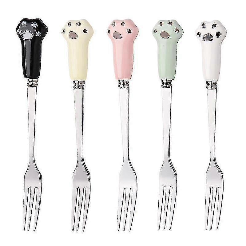 5pcs Stainless Steel Fruit Fork Cute Fruit Dessert Fork Cat's Claw Cake Small Fork