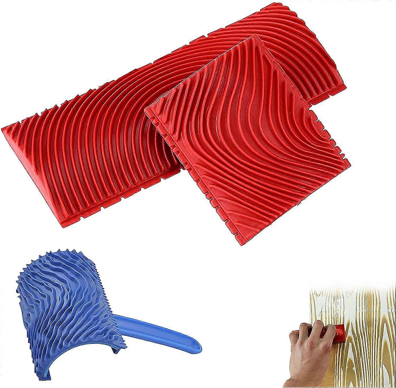 2 Pieces Wood Grain Tool And 1 Piece Wood Grain Tool Paint Roller With Handle For Diy Hous