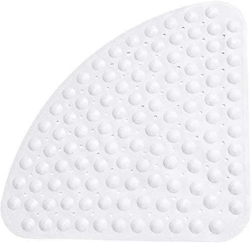 Non-Slip Shower Mat Sector Rubber Corner Mildew Proof Quadrant Bath Mat Safety Mat with Drain Hole Bath Mat for Shower or Bathtub 54 x 54cm (White)