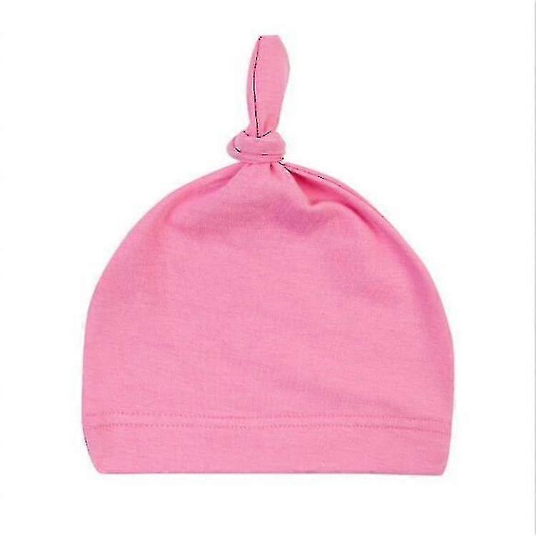 Newborn Babies Solid Color Knotted Knit Hat Cotton Beanie(pink)