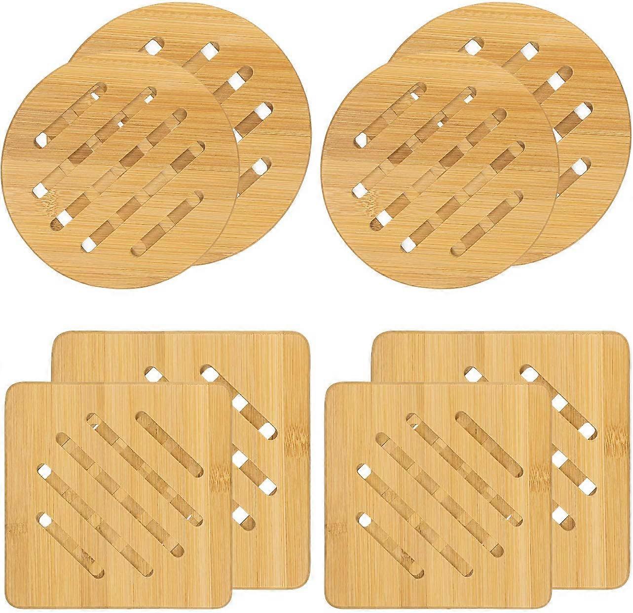 Set di 8 sottopentola in bambù - Sottopentola in bambù con cuscinetti antiscivolo Cuscinetti resistenti al calore, per piatti caldi Ciotola