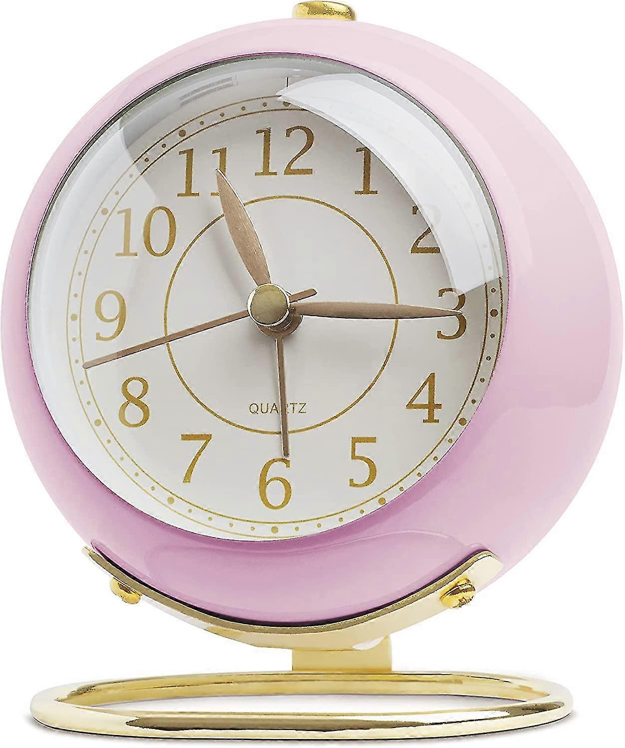 Small Desk Clock, Retro Bedroom Table Vintage Analog Alarm Clock, Silent Non-ticking Gold Clock