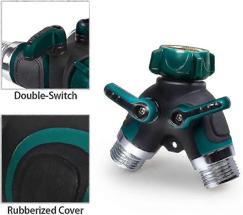 2 Way Y Hose Connector, Garden Faucet Splitter Metal Body With Comfortable Smooth Rubberized Grip