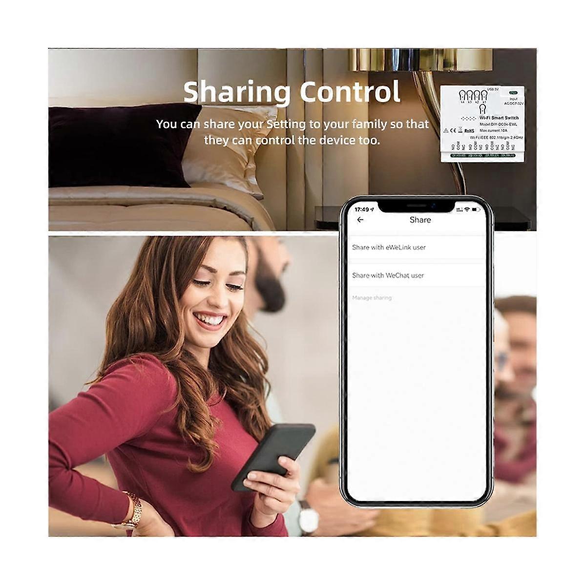 4CH WiFi Smart Switch 85-265V USB 5V 2.4G WiFi Smartlife Home Automation Module for IFTT Alexa Goog