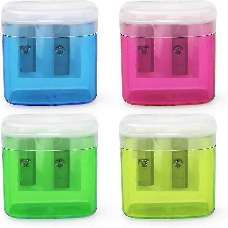 4 Pcs Manual Pencil Sharpener With Cover Dual Hole Pencil Sharpener Manual For Kids Students