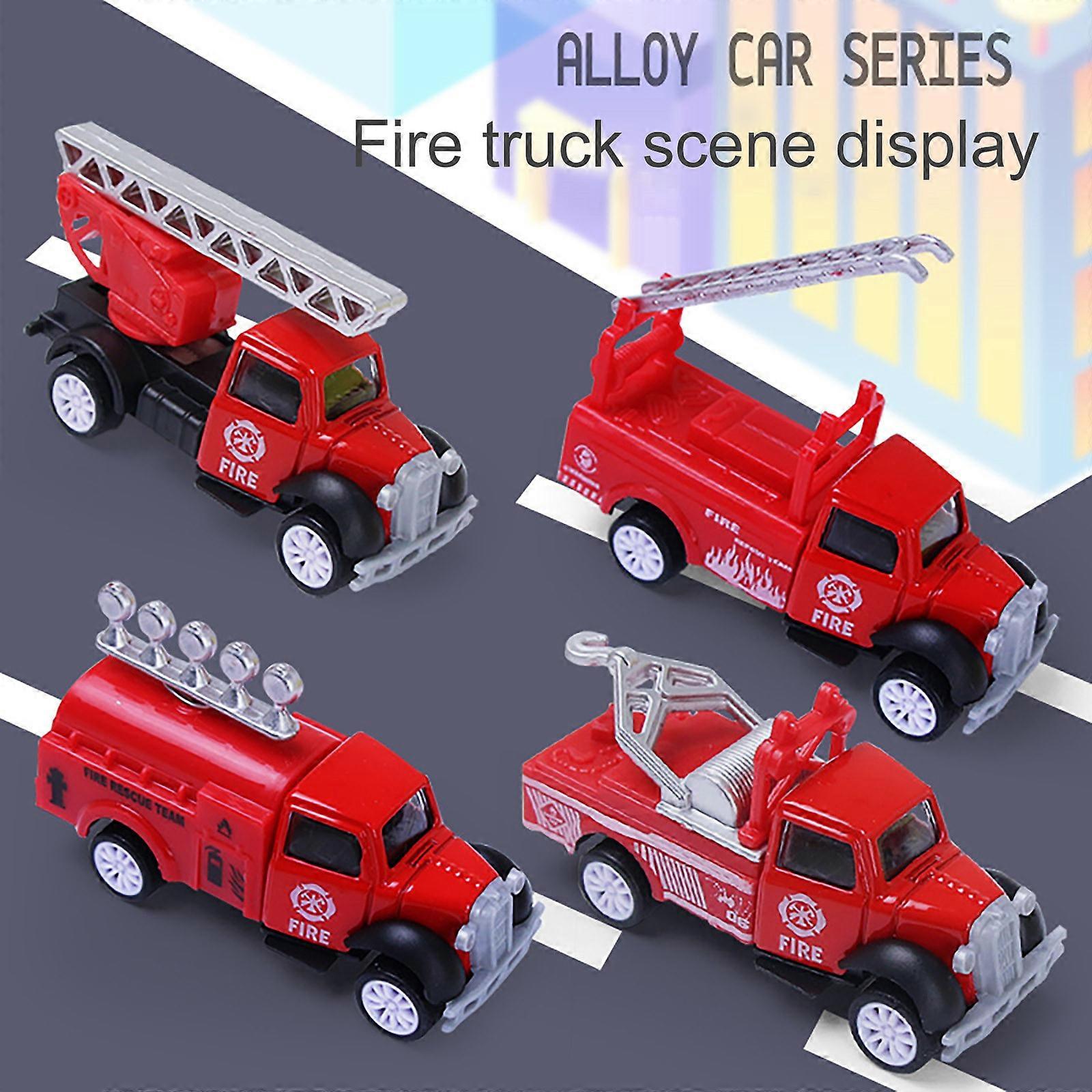 Q Version Engineering Fire Fighting Sanitation Alloy Car Toy Model A Box Of 4
