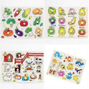 Pack of 4 Sets Kids Education Wooden Peg Jigsaw Puzzle Baby Toddler Early Learning Cognitive Toy Playset