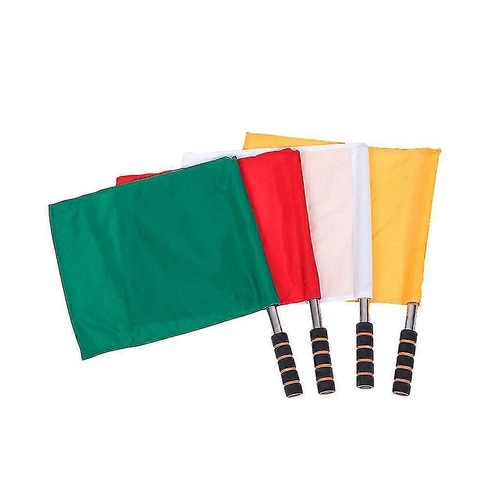 Lot de 4 drapeaux de signalisation manuelle pour arbitre de match, poteau en acier inoxydable (jaune, rouge, vert, blanc)