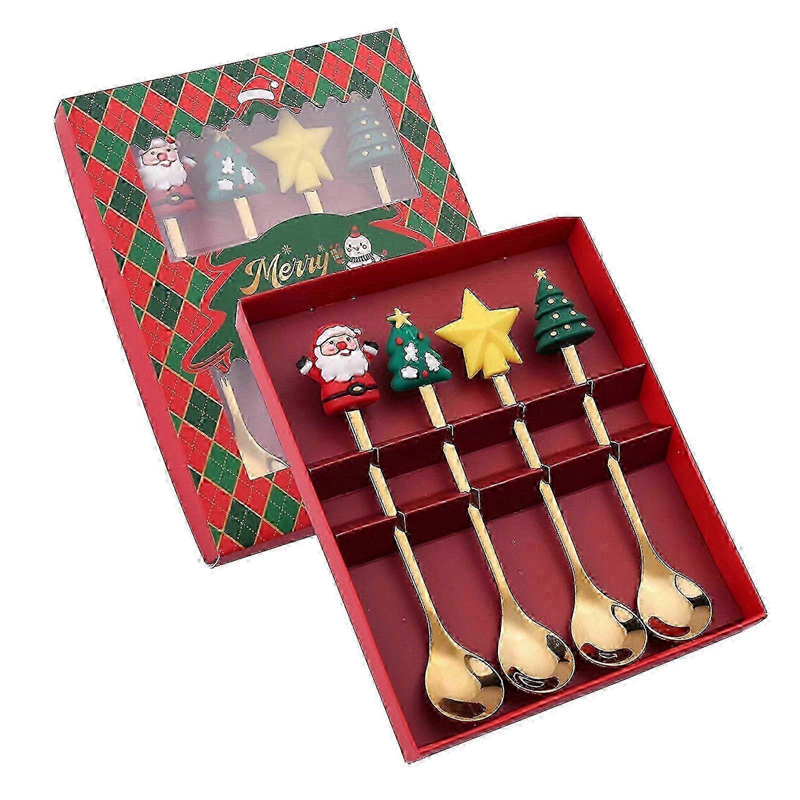 Red Box 4 Piece Christmas Cutlery Spoon Set Spoon Gift
