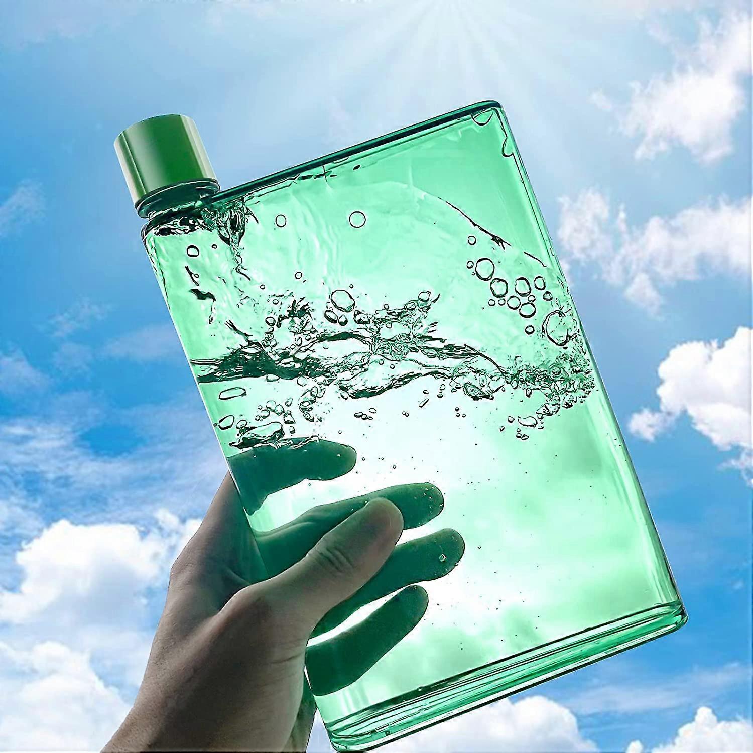 Clear Reusable Slim Flat Water Bottle 420ml Portable - Fits in Pocket &Random Cornerfor School Sports Travel Dining Time