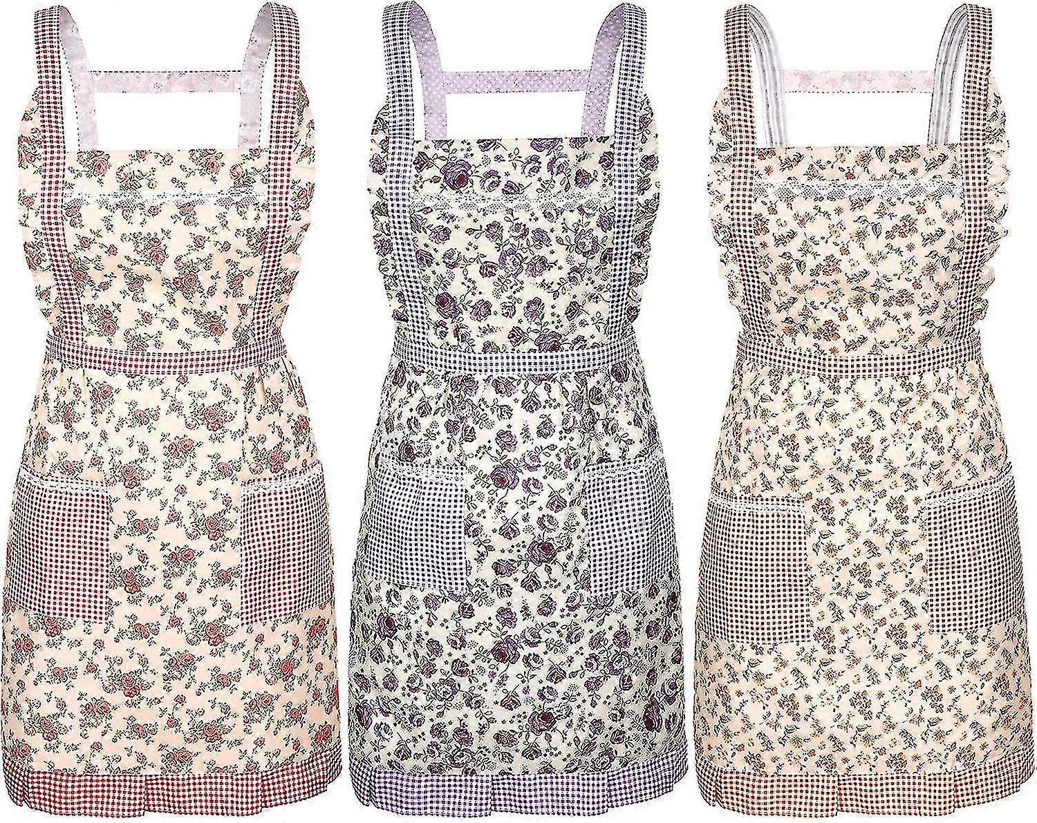 3 Pieces Kit Fl Aprons Soft Flower Aprons Women Aprons Adjable Ing Aprons With Pockets For Kit Ing Ba Ening H