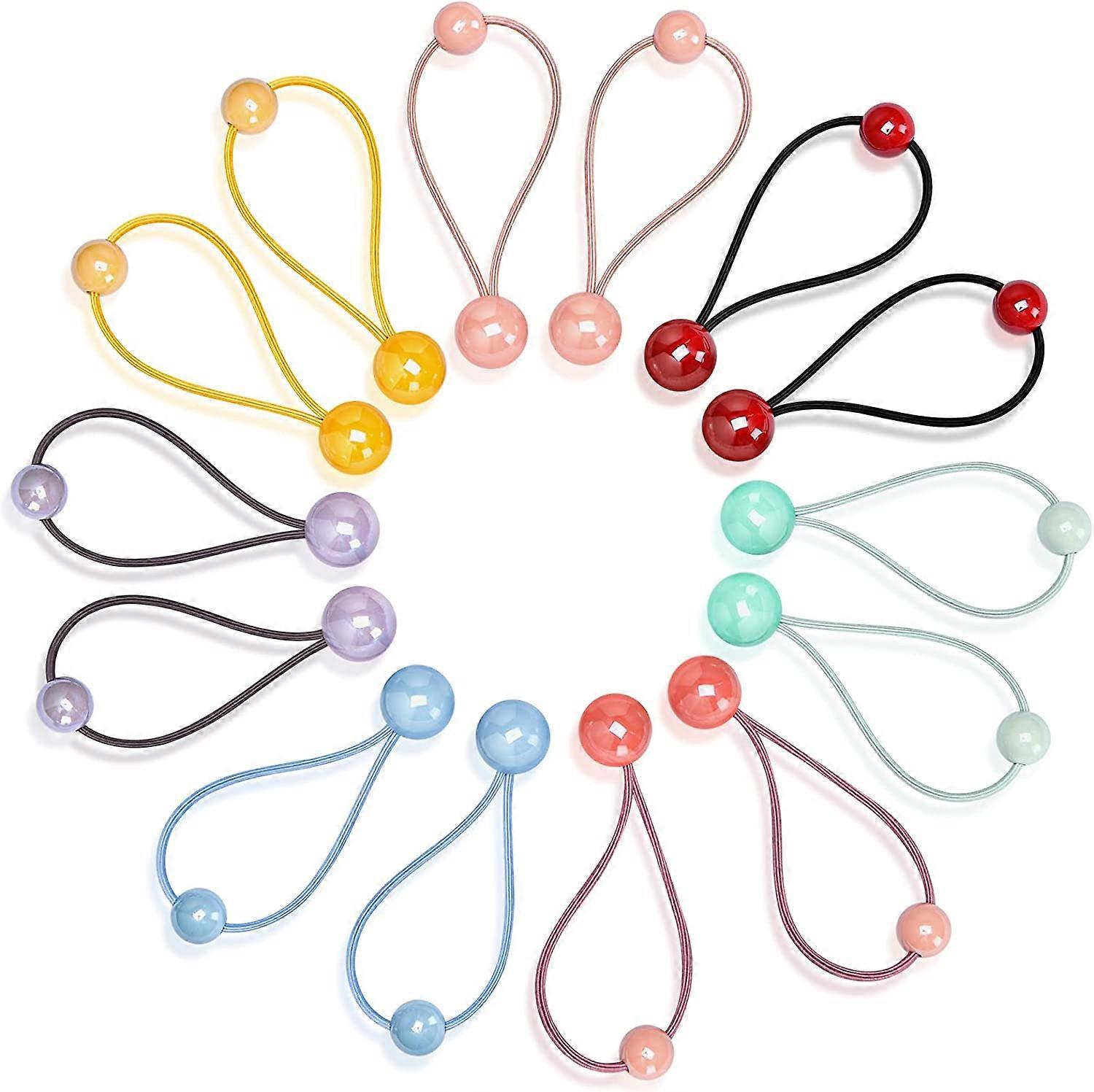 14 Pcs Colorful Hair Elastic Double Ball Elastic Ponytail Holders with Cute Balls Bubble Circle Rubber Hair Bands for Kids (Classic)