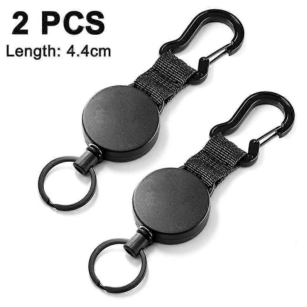 2 Pcs Retractable Key Chain Black Elastic Pull Buckle Retractable Key