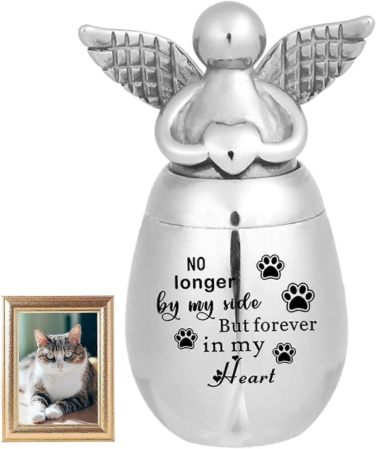 Urne für Haustierasche | Aschetopf Edelstahl Silber Engel Kopf Gedenkzirkel Haustier Gedenkhalle Familie Einäscherung Sarg Vogel Hund Behälter Fußa...