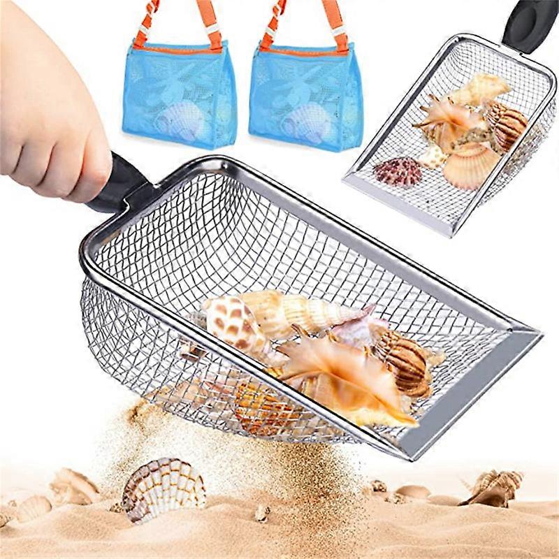 2 PCS Beach Mesh Shovel with 2 PCS Mesh Beach Bag for Beach