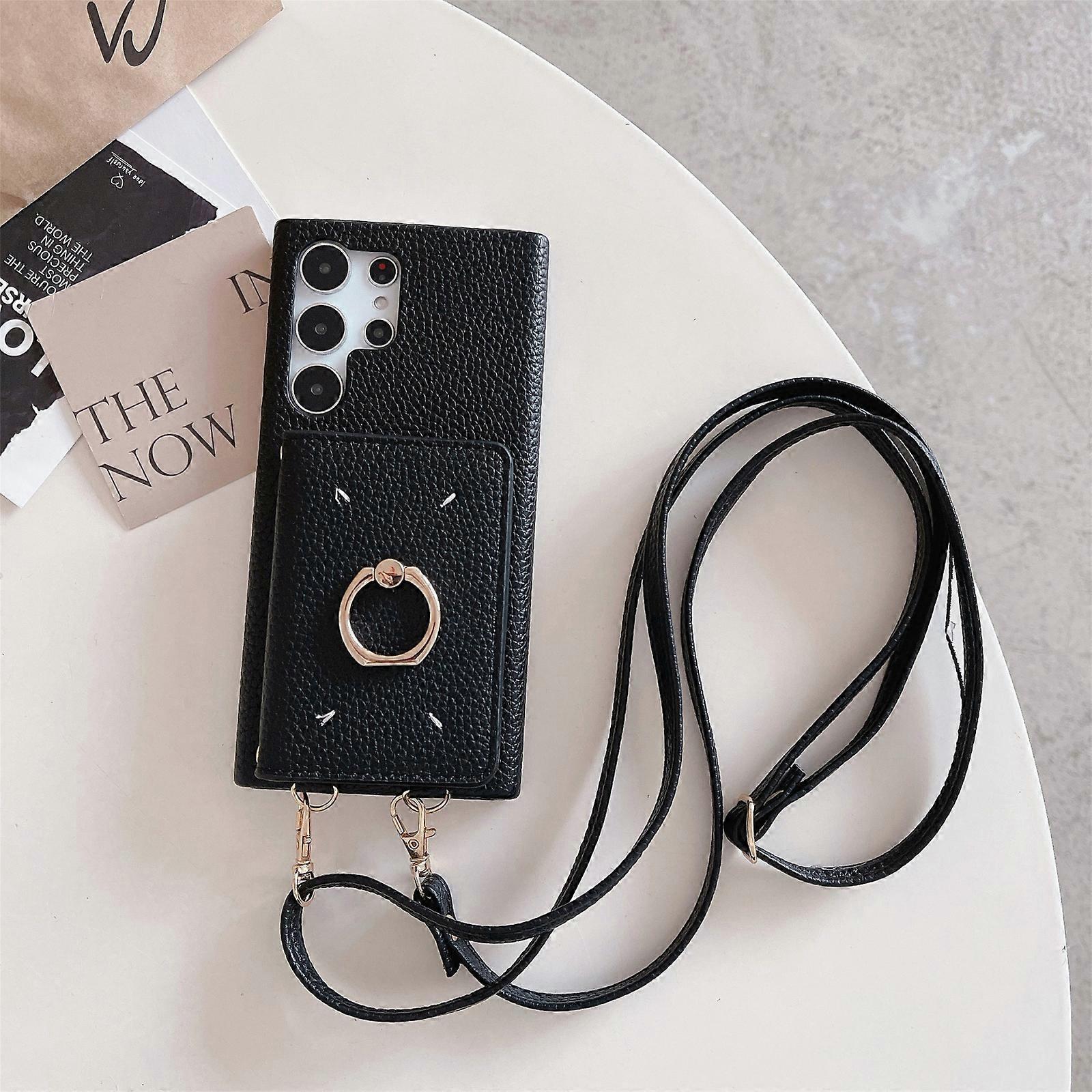 Capa para Samsung Galaxy S24 Wallet Cover com Ring Kickstand e Alça de Ombro, Capa Protetora Estilosa à Prova de Choque