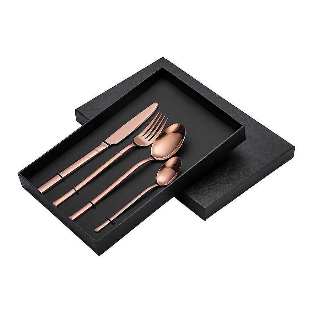 4pcs Cutlery Set Tableware Flatware Fork Knife Spoon Stainless Steel Rose Gold