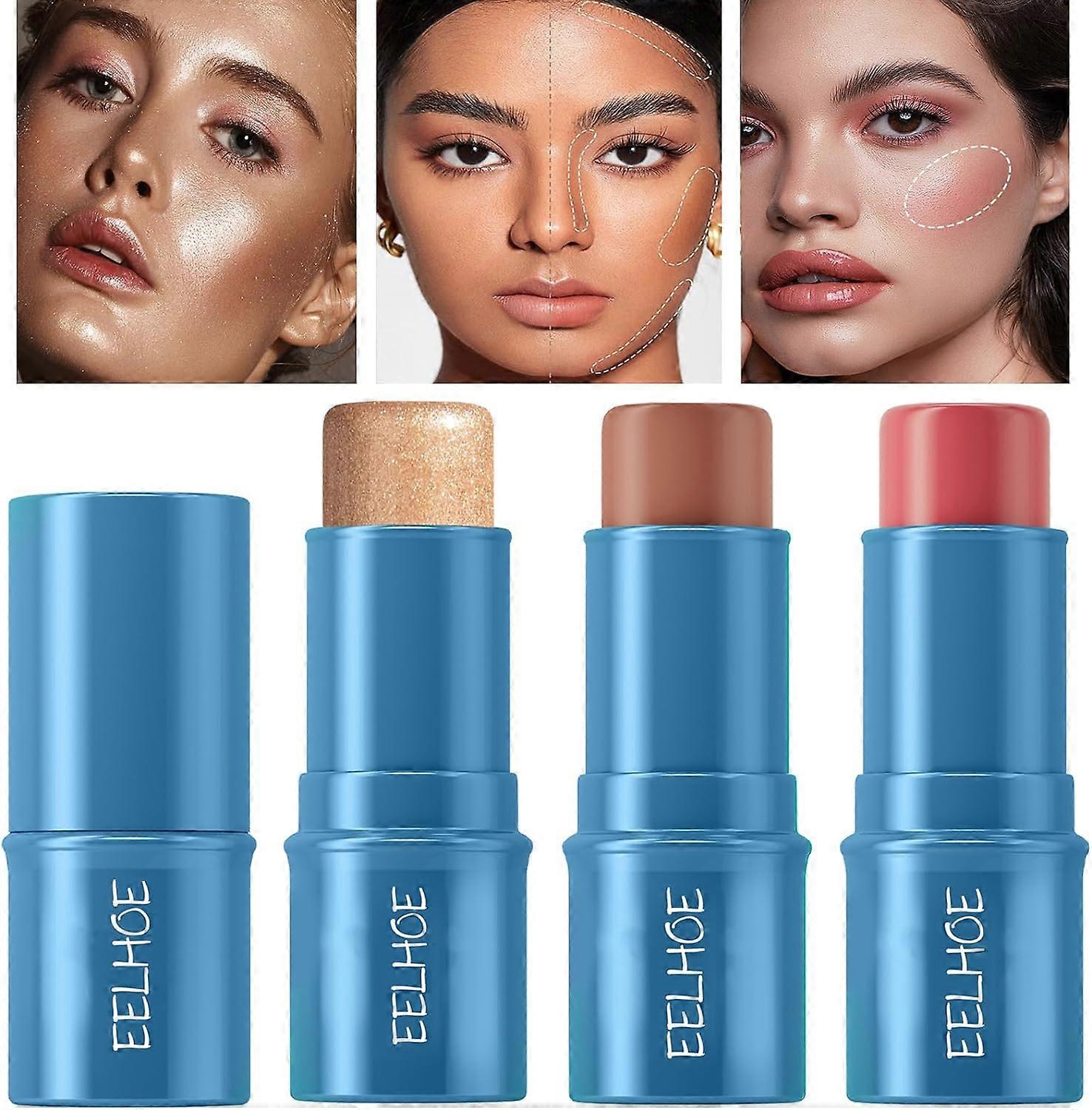 Contour Stick, 3 Stück Creme, Rouge, Stick, Highlighter-Stick und Bronzer-Stick, nicht fettend, wasserfest, mischbar, lang anhaltend und glatt
