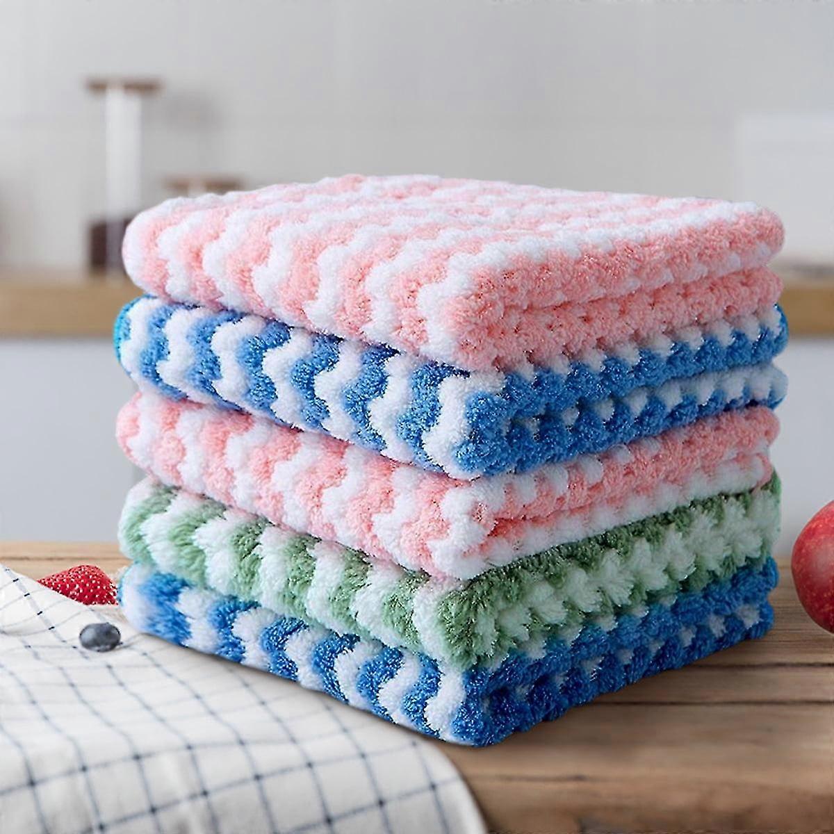 Kitchen Dish Cloths - 5 Pcs Soft Absorbent Towels For Cleaning