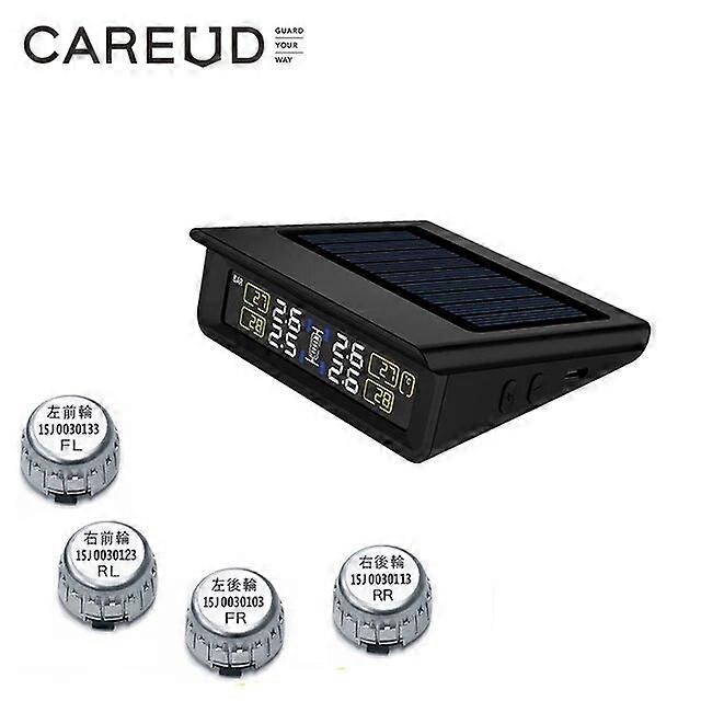 Motor Vehicle Sensors TPMS Tyre Pressure Monitoring System Solar Power LCD Display with 4 Internal/External Sensor Replaceable Battery PSI/BAR Mode