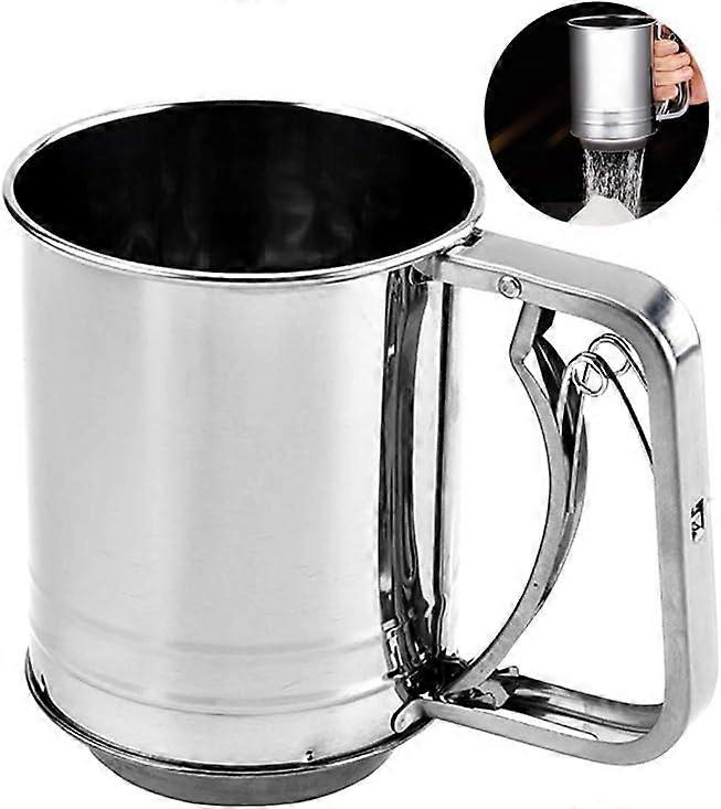 Flour Sifter, for Baking Stainless Steel 3 Cup Double Layers Sieve with Hand Press Design (1 Piece)