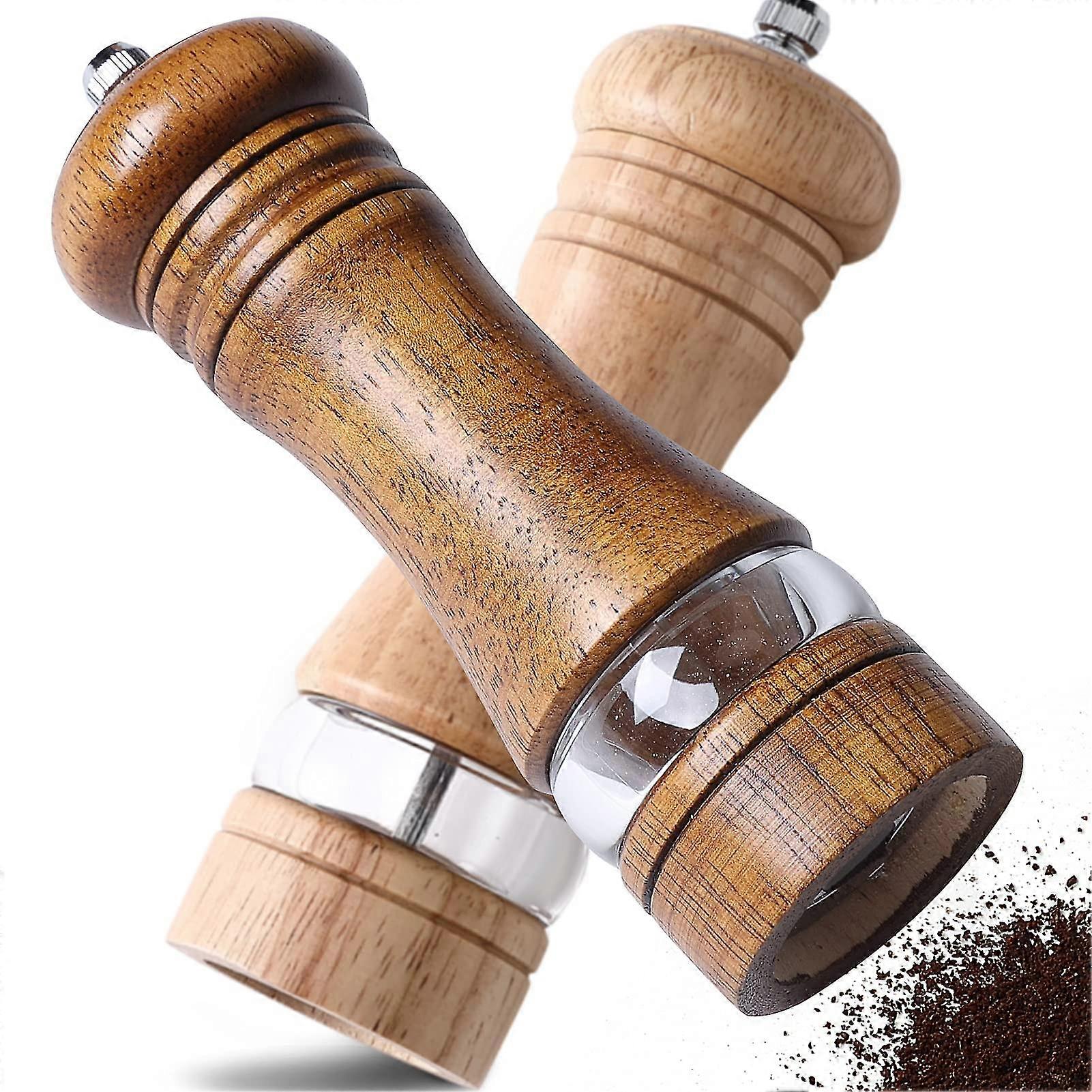 2 Pcs Wooden Salt And Pepper Mill, Manual Pepper Mill, Salt And Pepper Grinders Set With Rustproof And Adjustable Coarseness