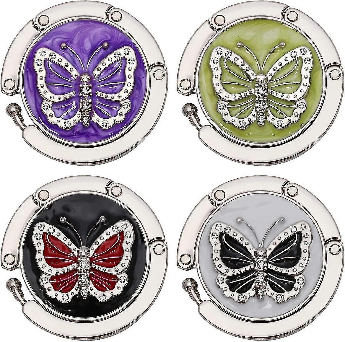 Folding Table Purse Hook Set Of 4 - Metal Foldable Handbag Hanger Womens Bag Storage Hanging For Office Restaurant Desk (butterfly)