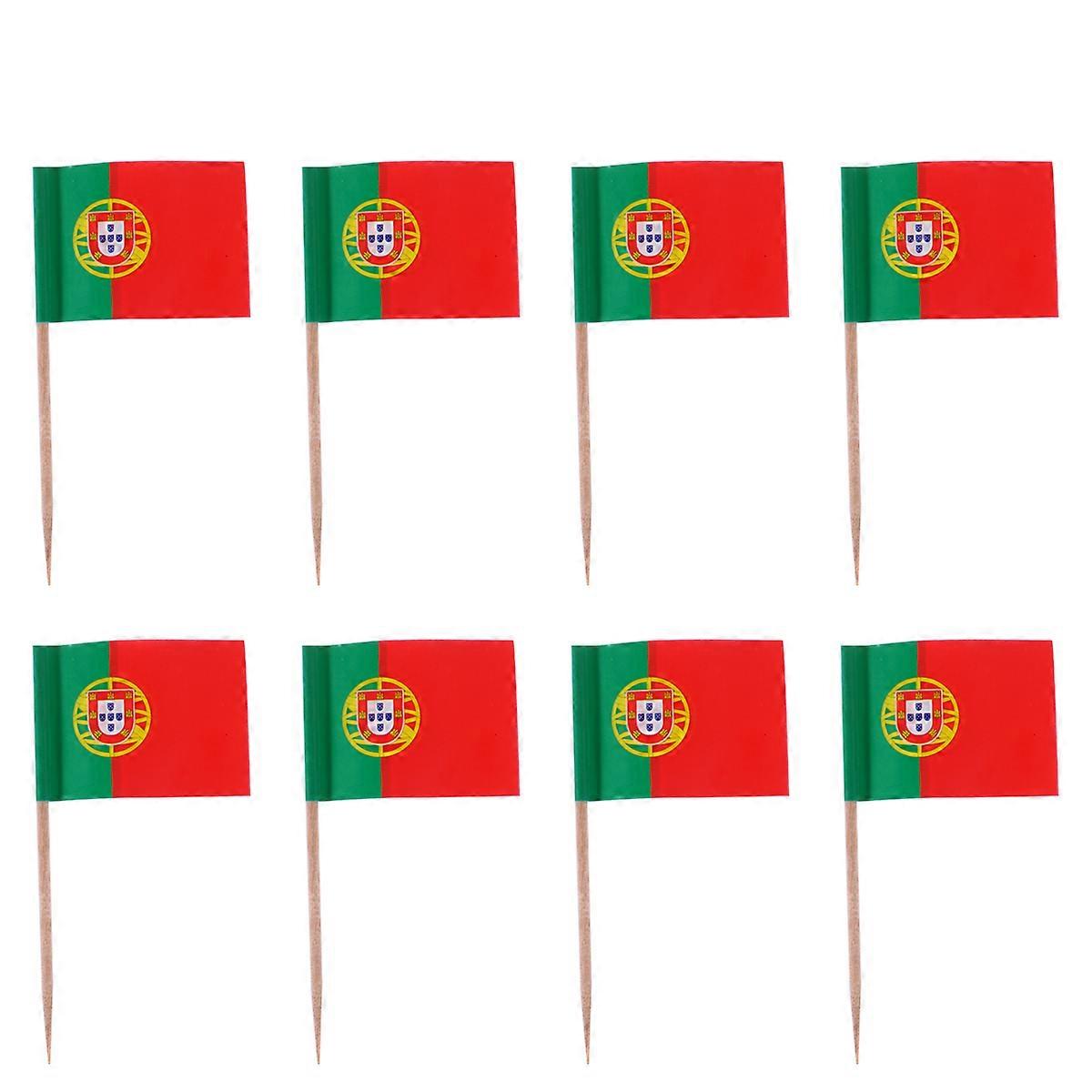 100ピース木製旗つまようじ建国記念日デコレーションカップケーキトッパー食品つまようじ(ポルトガル)