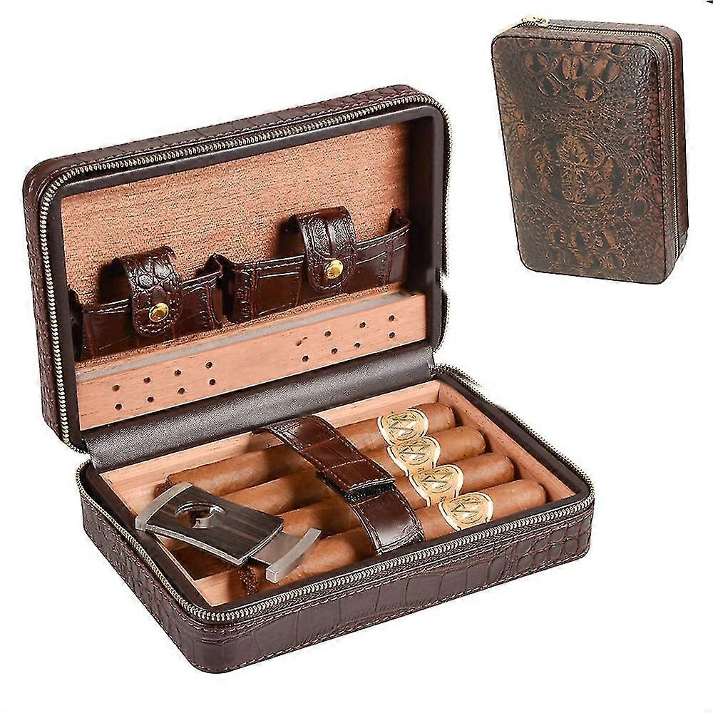Leder Reise Zigarre Humidor Case, tragbares Zedernholz mit Luftbefeuchter Luftbefeuchter für 4 Zigarren