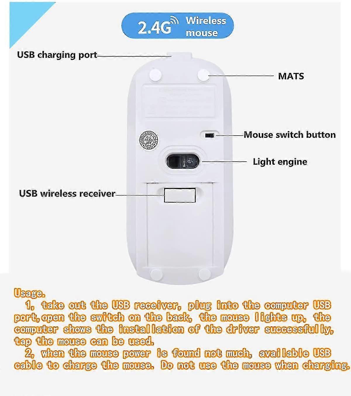 Wireless Computer Mouse Rechargeable Silent ,2.4g Ultra-thin Laser Usb Receiver Mouse(skyblue)