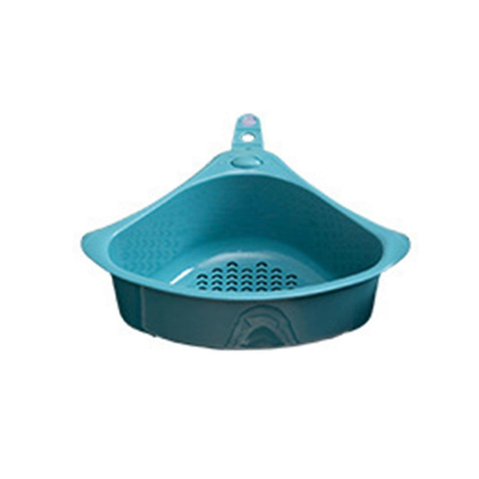 Kitchen Triangular Drain Basket Stable Easy Draining Corner Sink Strainer Basket for KitchenBlue